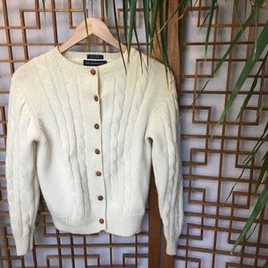 Vintage Wool Cable Cardigan with Leather Buttons